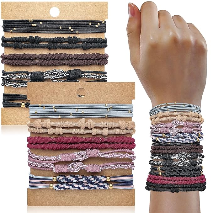 Boho Hair Ties For Girls, 20pcs Hair Tie Bracelet, Elastic Hair Ties, Hair Bands For Ponytails, Ponytail Holder For Daily Life, Sport, Cooking, Working