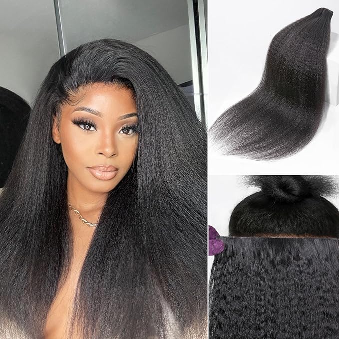 LUVME Invisible Clip in Hair Extensions, Kinky Straight Real Human Hair 20 Inch 2 Pack 220g 14pcs Clip ins Hair Extensions Natural Black for Women
