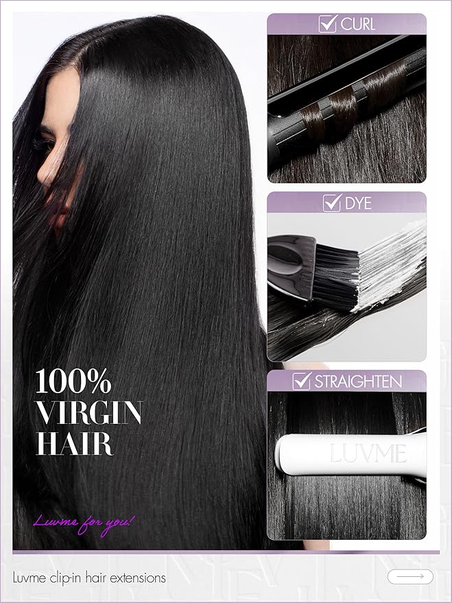 LUVME Straight Seamless 70g 4Pcs Clip in Hair Extensions Full Max with 22inch Remy Human Hair Clip ins Extensions, Natural Black 100% Real Soft Hair