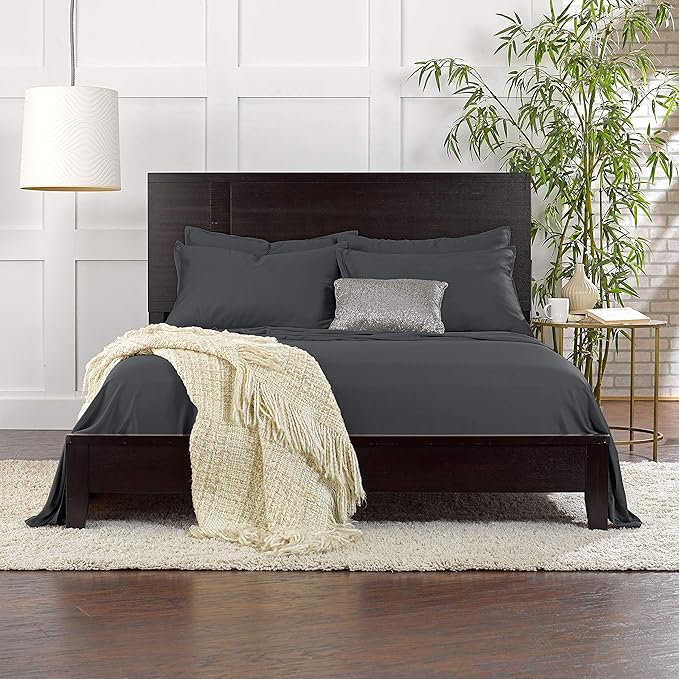 Queen Pillowcases by Pure Bamboo, Genuine 100% Organic Viscose Derived from Bamboo, Luxuriously Soft & Cooling, Double Stitching, Envelope Closure (2 Queen Pillowcases, Charcoal)