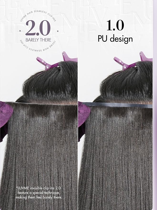 LUVME Invisible Clip in Hair Extensions, Yaki Straight Real Human Hair Remy Hair Clip ins for Women, Natural Human Hair, 20 inch 110g 6Pcs, Natural Black