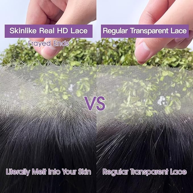 Lemoda Full 13x6 SKINLIKE Real HD Lace Frontal Wigs 210% Density 15A Straight 13x6 Full Lace Frontal Virgin Human Hair Wigs 20Inch Invisible 0.1mm Ultra-thin Knots Frayed Ends Lace Wig