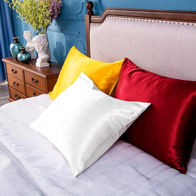 NTBAY 12 Pack Satin Standard Pillowcases for Hair and Skin, Luxurious and Silky Pillow Cases with Envelope Closure, 20x26 Inches, White