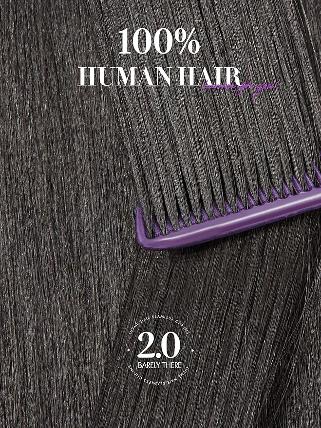 LUVME Invisible Clip in Hair Extensions, Yaki Straight Real Human Hair Remy Hair Clip ins for Women, Natural Human Hair, 20 inch 110g 6Pcs, Natural Black