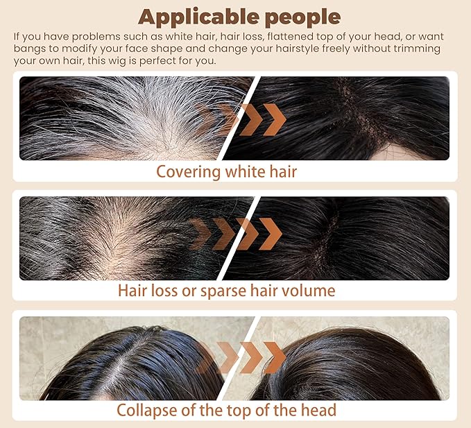 8x11cm Breathable Hair Topper, 12 inches 35g 120% Density Real Human Hair, 3 Non-Slip BB Clips, Wearable on Left, Right & Middle Part, Versatile Styling for Hair Loss & Volume Boost (Grey)