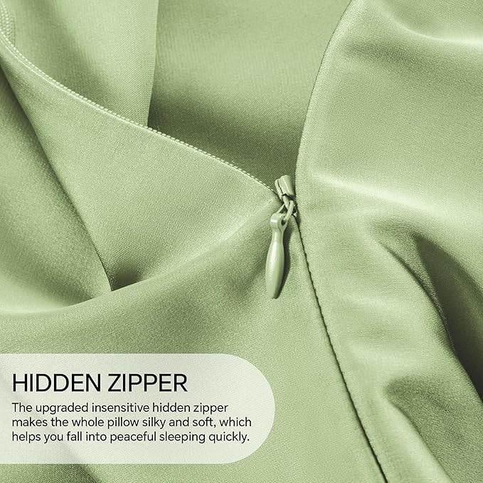 INFIIXSO Mulberry Silk Pillowcase for Hair and Skin, Silk Pillow Cases Queen Size Set of 2 with Hidden Zipper 20"x30", Ultra Smooth and Soft Cooling Pillow Cases for Hot Sleepers(Sage Green, 2 Pack)