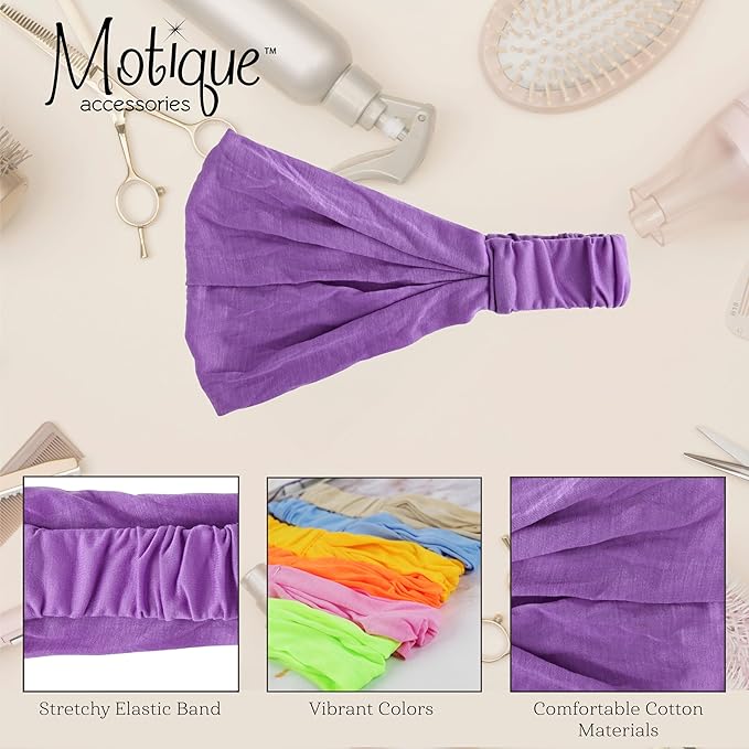 Motique Accessories Wide Cotton Head Band Solid Boho Yoga Style Soft Hairband (Light Purple)
