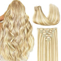 GOO GOO Clip in Hair Extensions Real Human Hair, Remy Human Hair Extensions Clip ins for Women, Natural Human Hair, 18inch 120g 7Pcs, 18D/22F Dirty Blonde Highlights