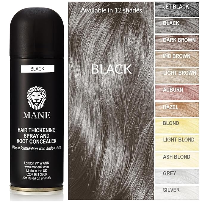 Hair Thickening Fiber Spray by Mane (200 ml, Black)