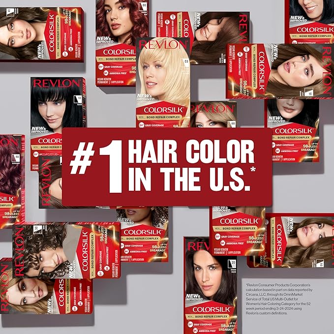 Revlon ColorSilk with Bond Repair Complex, Black Permanent Hair Color, 100% Gray Coverage, Ammonia Free Hair Dye, Vegan Keratin, 10 Black (Pack of 3)