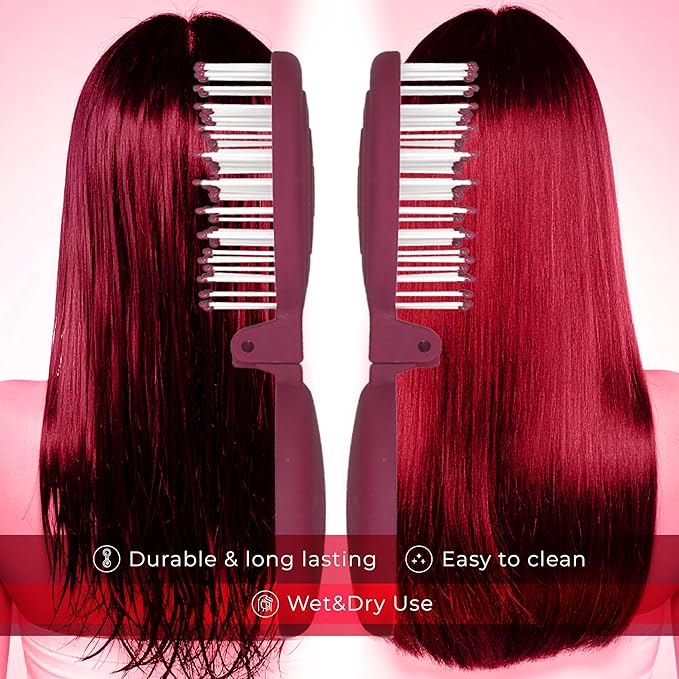 Mini Detangler Travel Hair Brush with Mirror, Makaron Hair Brushes for Women, Men and Kids, Unique 3D Flexible Design for All Hair Types, Styling Accessory, Travel Essentials for Women (DARK DAMSON)