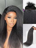 LUVME Invisible Clip in Hair Extensions, Kinky Straight Real Human Hair Remy Hair Clip ins for Women, Natural Human Hair, 14 inch 110g 7Pcs, Natural Black