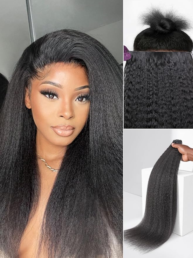 LUVME Invisible Clip in Hair Extensions, Kinky Straight Real Human Hair Remy Hair Clip ins for Women, Natural Human Hair, 18 inch 110g 7Pcs, Natural Black