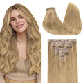 GOO GOO Clip in Hair Extensions Real Human Hair, Remy Human Hair Extensions Clip ins for Women, Natural Human Hair, 14inch 110g 7Pcs, 7 Bronde