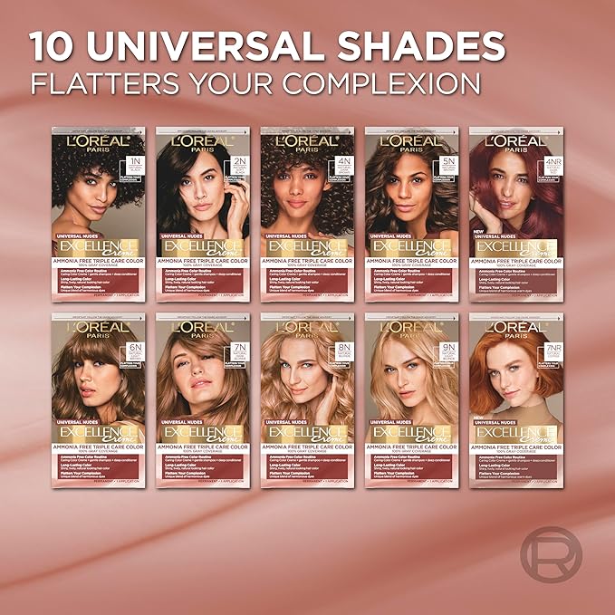 L’Oreal Paris Excellence Universal Nudes Permanent Hair Color, Ammonia Free Hair Dye for Gray Hair Coverage, 2N Natural Soft Black, 1 Hair Dye Kit