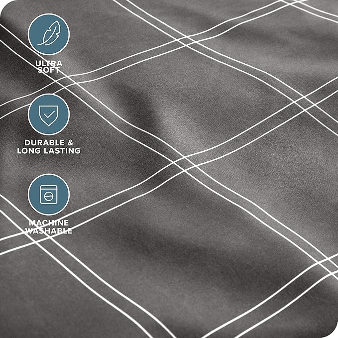 Bare Home Microfiber Pillow Cases - King Size Set of 2 - Cooling Pillowcases - Double Brushed - Pillowcases 2 Pack - Easy Care (King, Modern Plaid - Grey/White)