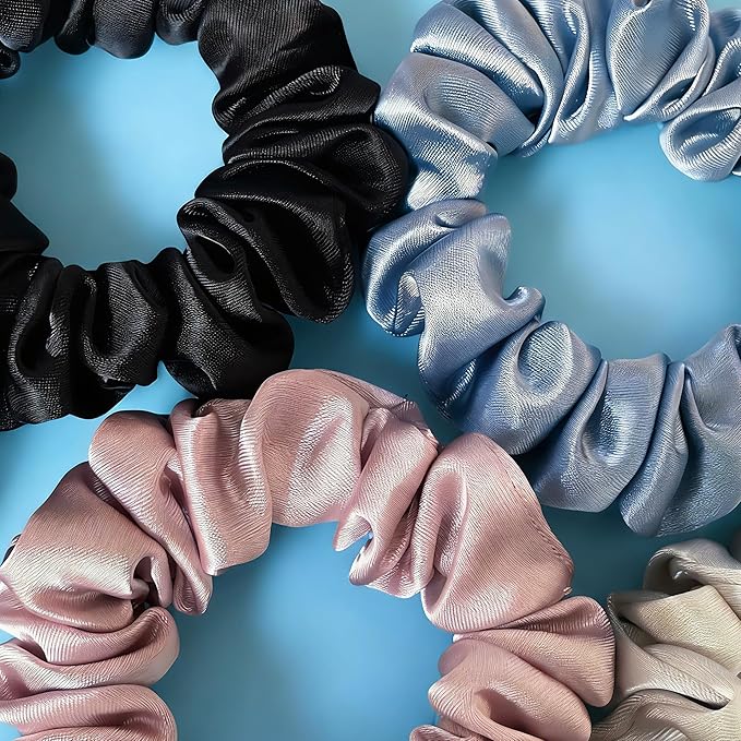 Satin Scrunchies for Women, 8 pcs No Crease No Slip Hair Ties, No Damage Elastic Hair Bands, Hair Styling Accessories, Hair Scrunchy for All Hair Types, Ponytail Holders for Thin & Thick Hair