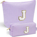 YOOLIFE Preppy Stuff for Teen Girls, Gifts for Teen Girls Birthday Gifts Idea for Mom Her | Personalized Cute Makeup Bag for Girlfriend | 21st Birthday Gifts for Her Makeup Pouch Monogram Makeup Bag J