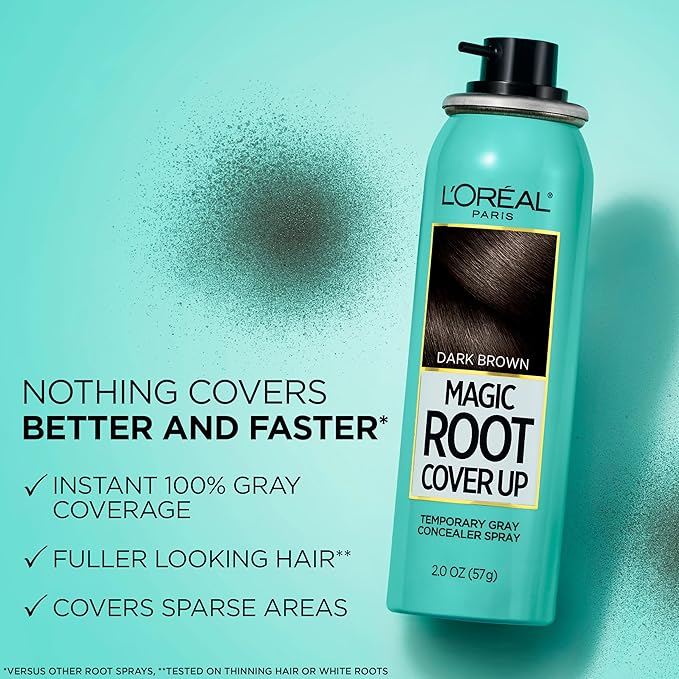 L'Oreal Paris Root Cover Up Temporary Gray Concealer Spray, Hair Color Spray with Filling & Thickening Coverage, Dark Brown, Packaging May Vary