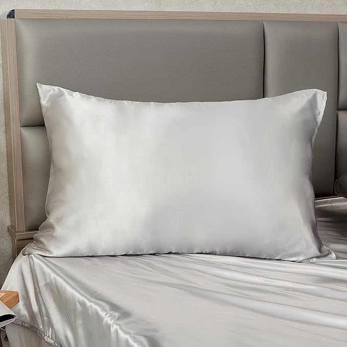 Light Grey King Size Satin Pillowcases Set of 2 for Hair and Skin,Light Grey Silk Pillowcase Breathable Pillowcase with Envelope Closure
