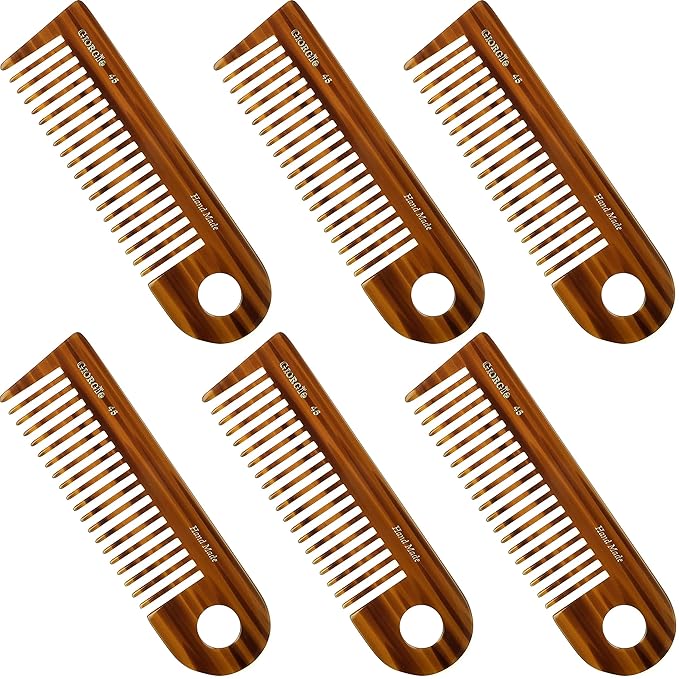 Giorgio G45 Tortoiseshell Detangling Wide Tooth Shower Comb, Easy Use for Thick Curly Wavy Hair. Long Detangler Comb For Wet and Dry Hair. Handmade, Saw-Cut, Hand Polished