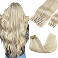 GOO GOO Clip in Hair Extensions Real Human Hair, Remy Human Hair Extensions Clip ins for Women, Natural Human Hair, 18inch 150g 9Pcs, 17A/60A Ash Blonde Highlighted Platinum Blonde
