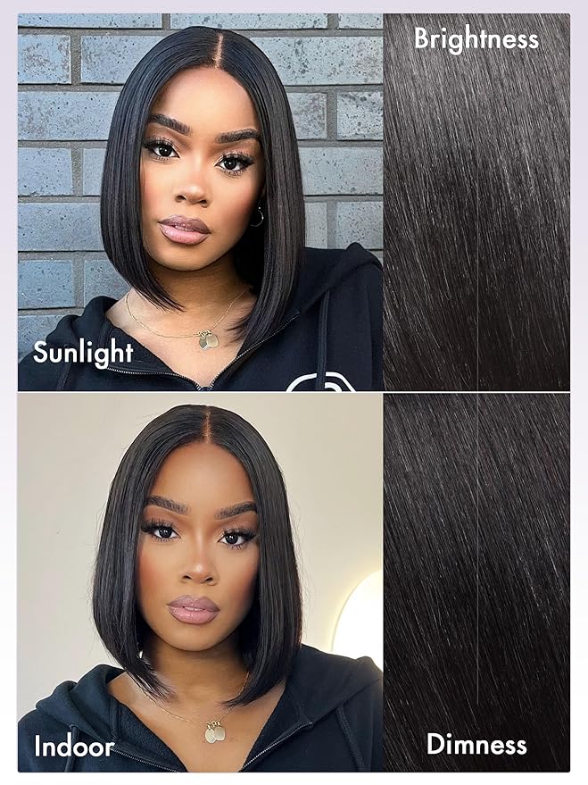 LUVME Ready to Go Bob Wig, Natural Black, Glueless, 100% Unprocessed Virgin Human Hair, Medium Size, 22-22.5 Inches