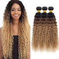 28 30 32 Inch Ombre Kinky Curly Bundles Human Hair Honey Blonde Bundles 3 Tone Black and Blonde Bundle Niegmeag Brazilian Virgin Soft and Silky Remy Hair Extensions