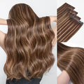 LUVME Invisible Clip in Hair Extensions Real Human Hair, 22 inch 110g 6Pcs, Brown Highlights Human Hair Extensions Clip ins for Women, Natural Seamless Straight Human Hair