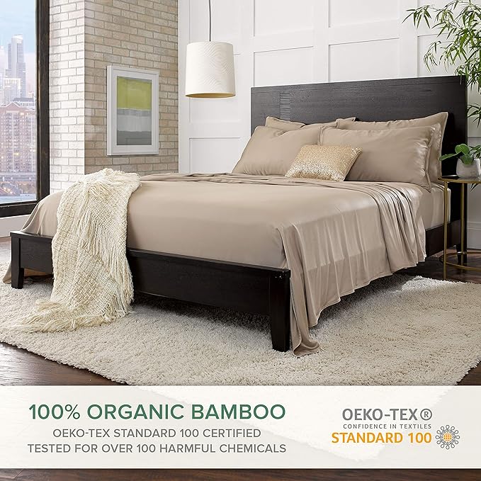 King Pillowcases by Pure Bamboo, Genuine 100% Organic Viscose Derived from Bamboo, Luxuriously Soft & Cooling, Double Stitching, Envelope Closure (2 King Pillowcases, Sand)