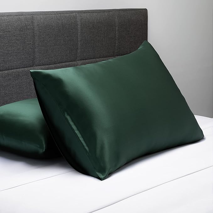 Fishers Finery 19mm 100% Pure Mulberry Silk Pillowcase, Quality Tested (Dark Green, K)
