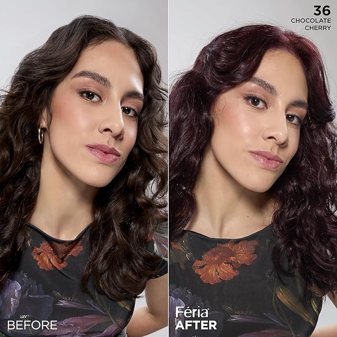 L'Oreal Paris Feria Multi-Faceted Shimmering Permanent Hair Color, 36 (Chocolate Cherry) Deep Burgundy Brown, Pack of 1 Hair Dye Kit