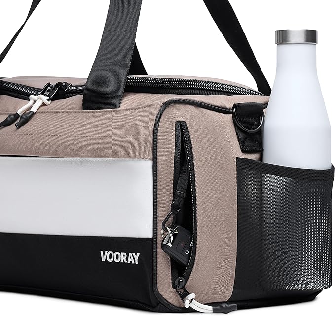 Vooray 22L Boost Duffel Bag – Small Travel & Sports Gym Bag for Women and Men with Shoe Pocket, Weekender for Overnight Football, Travel, Hospital Stays or Workout, Neutral Color Block