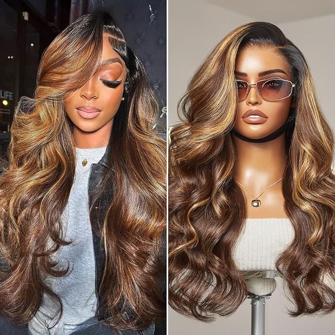 LUVME HAIR 7x6 HD Lace All-Day Comfort Wig 200% Density Hair PartingMax Lace Wigs Highlight Color Loose Body Wave Lace Front Wigs Human Hair Pre Cut Plucked Lace Frontal Glueless 22 Inches Mix Brown