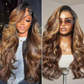 LUVME HAIR 7x6 HD Lace All-Day Comfort Wig 200% Density Hair PartingMax Lace Wigs Highlight Color Loose Body Wave Lace Front Wigs Human Hair Pre Cut Plucked Lace Frontal Glueless 16 Inches Mix Brown