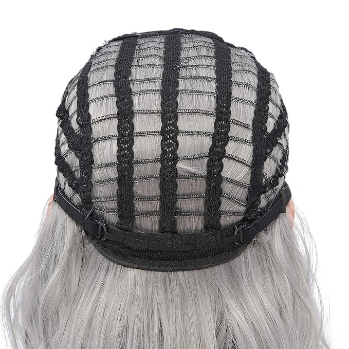FAELBATY Grey Wigs with Bangs Women Girl's Ombre Grey Bob Wig Synthetic Cosplay Costume Wigs (12" Dark Root Ombre Grey)