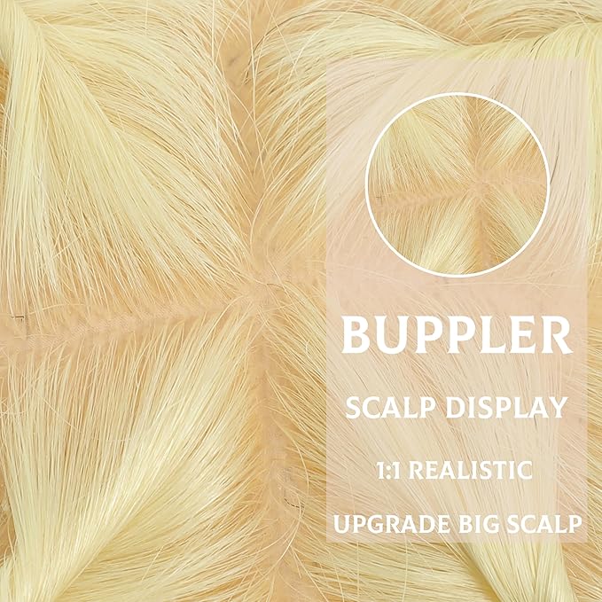 Hair Toppers for Women Real Human Hair-U Shape Toppers Hair Pieces for Women with Thinning Hairr 150% Density Silk Base Clip in Human Topper with Bangs for Daily Use(613Blonde