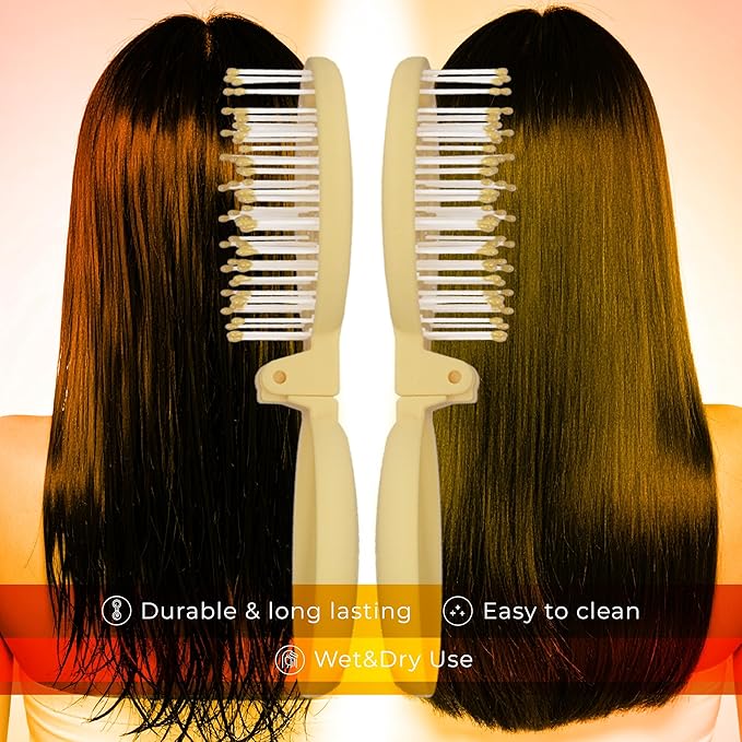 Mini Detangler Travel Hair Brush with Mirror, Makaron Hair Brushes for Women, Men and Kids, Unique 3D Flexible Design for All Hair Types, Styling Accessory, Travel Essentials for Women (POPULARYELLOW)