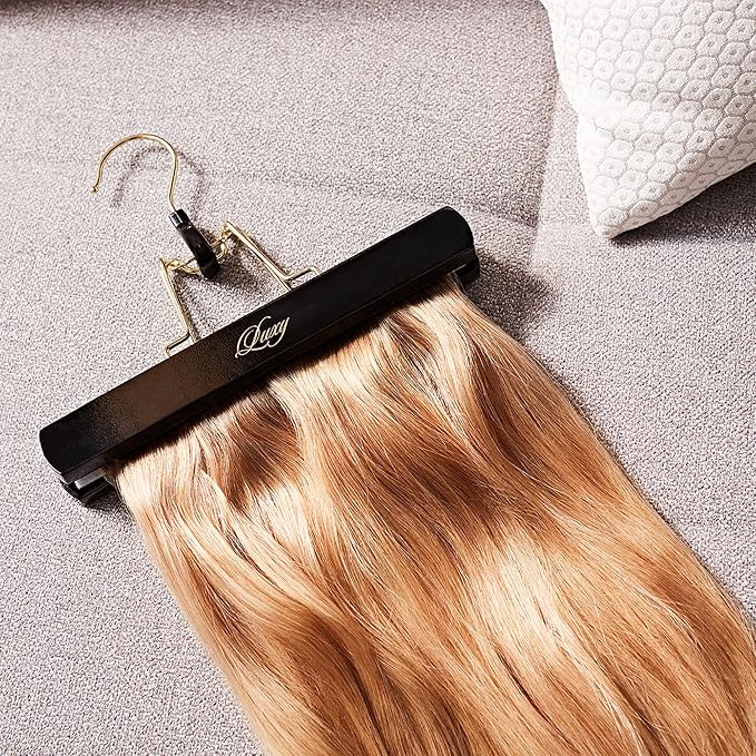 Luxy Hair Extensions Carrier with Bamboo Hanger – Organic Cotton & Hemp Hair Extension Travel Case, Storage Bag & Organizer for Clip-In Extensions, Wefts (Black)