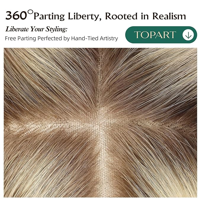 Full Hand Tied Hair Toppers for Women Remy Human Hair Lace Front Topper 14 Inch 6"×6" Partial wig Cover Thinning Hair or Loss No Bangs Top Hair Pieces (Blonde Mixed)
