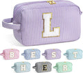 YOOLIFE Makeup Bag: Initial Monogram Cosmetic Travel Makeup Pouch, Purple for Women