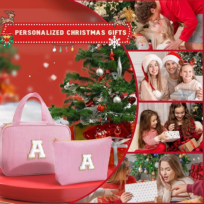 YOOLIFE Initial Hanging Toiletry Bag for Teen Girl - Christmas Gifts for 11 12 13 14 15 16 17 18 19 Year Old Girls, Travel Toiletry Bag Gifts for Mom Daughter Sister Friends, Letter A, Pink