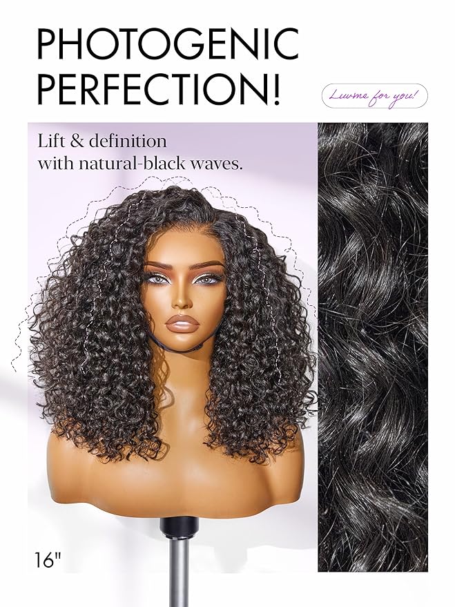 LUVME HAIR Curly Deep Wave Glueless Lace 100% Human Hair Short Wigs 12 Inches Pre Cut Plucked Hd Lace Wig Ready To Go Natural Color Bleached Knots Side Part Black Wigs 12 Inches