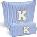 YOOLIFE Initial Makeup Bag Christmas Gifts for Girls Grandkids - Birthday Gifts for 3 4 5 6 7 8 9 10 11 12 13 Year Old Girl Stocking Stuffers for Girls Teen Daughter Kids Travel Makeup Bag Blue K