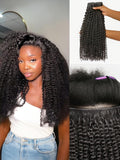 LUVME Invisible Clip ins Hair Extensions Deep Kinky Curly Real Human Hair Remy Hair Clip ins for Women, Natural Human Hair, 20 inch 110g 6Pcs, Natural Black