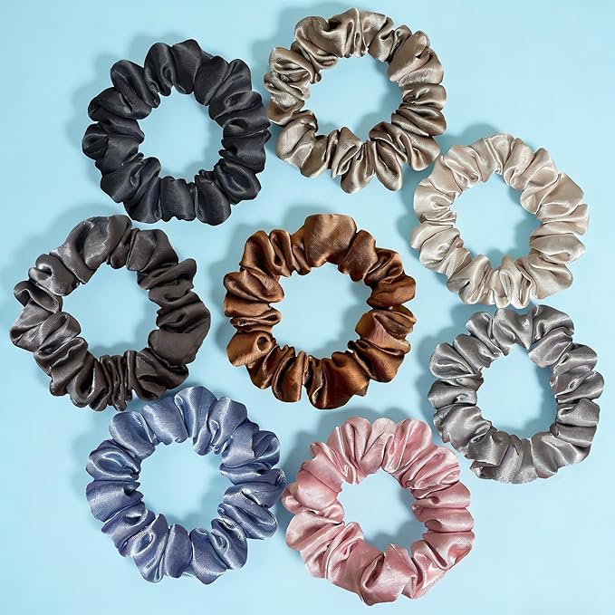 Satin Scrunchies for Women, 8 pcs No Crease No Slip Hair Ties, No Damage Elastic Hair Bands, Hair Styling Accessories, Hair Scrunchy for All Hair Types, Ponytail Holders for Thin & Thick Hair