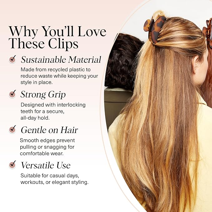 Kitsch Medium Hair Clips for Women, Strong Hold, Recycled Plastic Claw Clips for Thick Hair | Great for Updo, Half Up Hairstyle | Ideal Gifts for Women - 2pcs, Black and Tort
