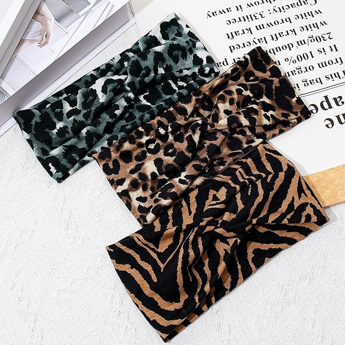 6-Piece Cute Headbands for Women, Stretchy Non Slip Thick Headband for Women’s Hair, Soft Elastic Head Bands for Yoga Running Sport Workout (Cheetah Print)