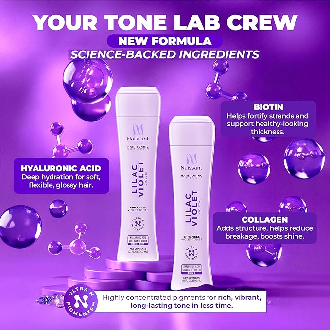 naissant Lilac Violet Hair Toning Mask | Ultra High-Purity Pigments | Color Depositing Violet Tone | Hyaluronic Acid, Collagen & Biotin | Paraben, Ammonia & Sulfate Free | 10.1 Fl. Oz