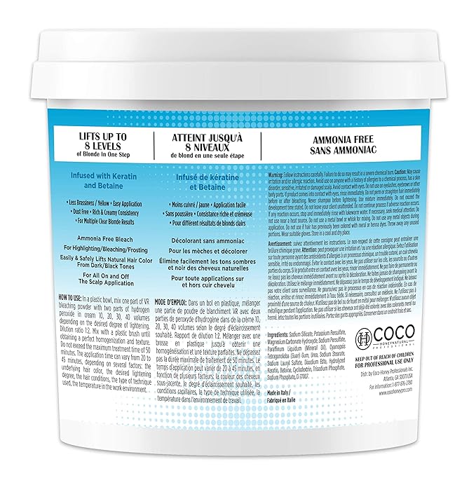 VR Blue Bleaching Hair Powder Extra Strength Lightener & Toner by Cocohoney, Made in Italy (8.75 oz (250 g))
